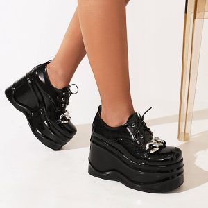Women's Fashion Platform High Heel Shoes with Square Toe Lace-Up