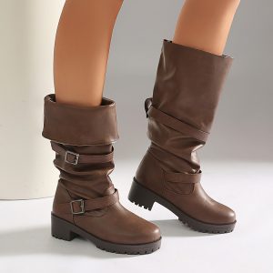 High Top Shoes PU Faux Fur Lined Rubber Sole Slip-On