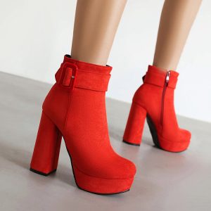 High Top Shoes with Suede Upper and Chunky Heel