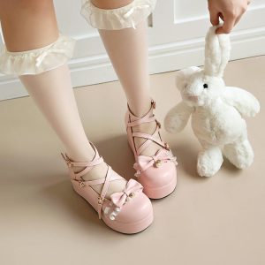 Lolita High Heel Platform Shoes with Bow - PU Upper