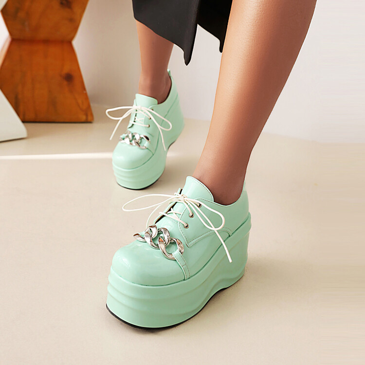 Women's Fashion Platform High Heel Shoes with Square Toe Lace-Up - Image 2