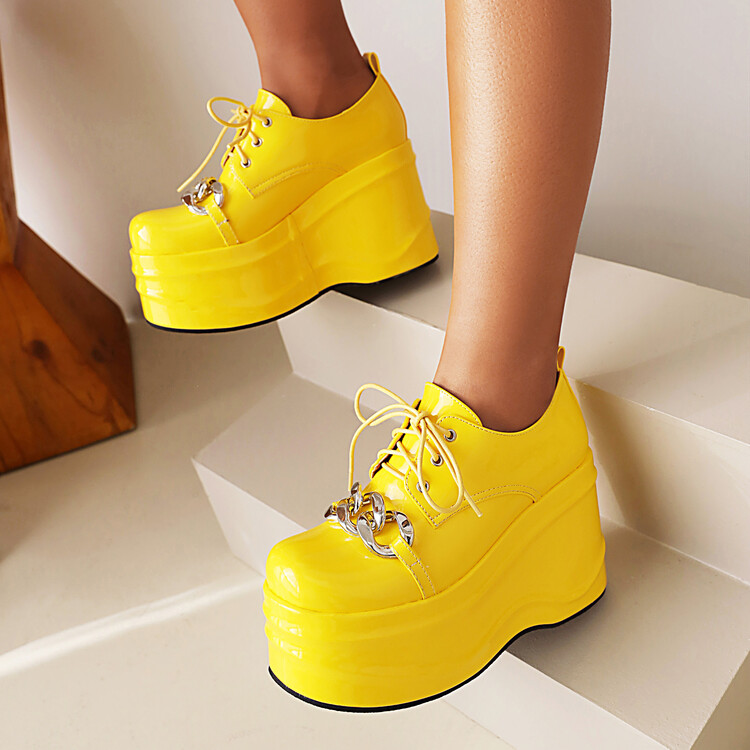 Women's Fashion Platform High Heel Shoes with Square Toe Lace-Up - Image 3