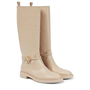 Women's High Shaft Knight Boots with Belt Buckle and Metal Detail