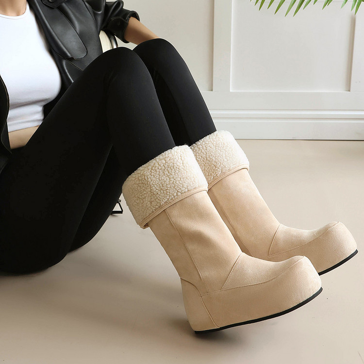 Women's High Top Shoes Winter Warm Faux Fur Lined Platform Hidden Heel Slip On - Image 2