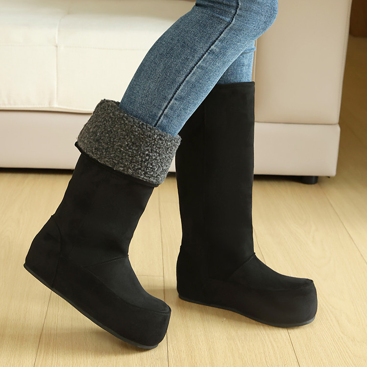 Women's High Top Shoes Winter Warm Faux Fur Lined Platform Hidden Heel Slip On - Image 4