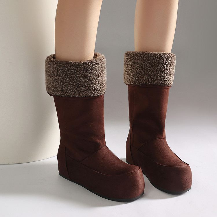 Women's High Top Shoes Winter Warm Faux Fur Lined Platform Hidden Heel Slip On - Image 5