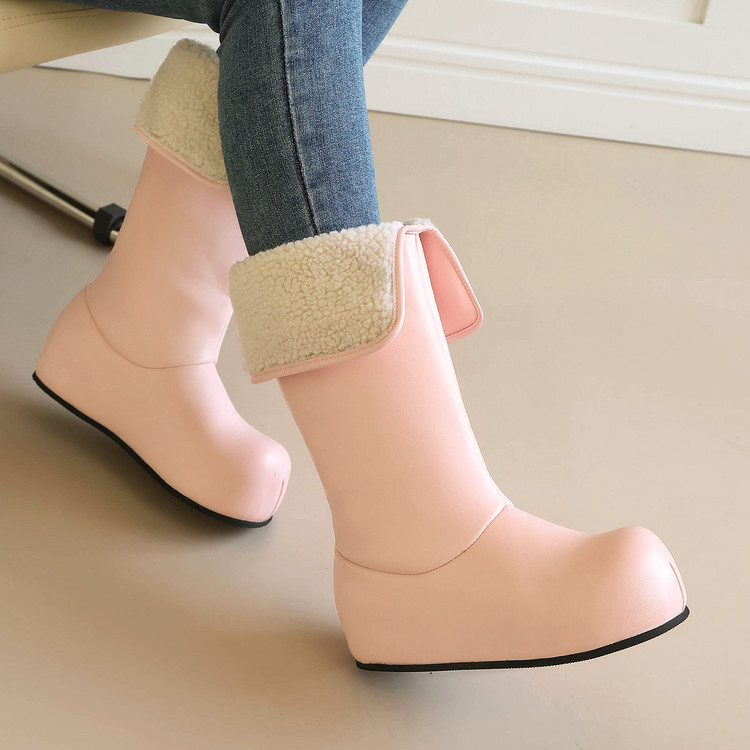 Women's High Top Winter Shoes with Faux Fur Lining and Buckle Detail