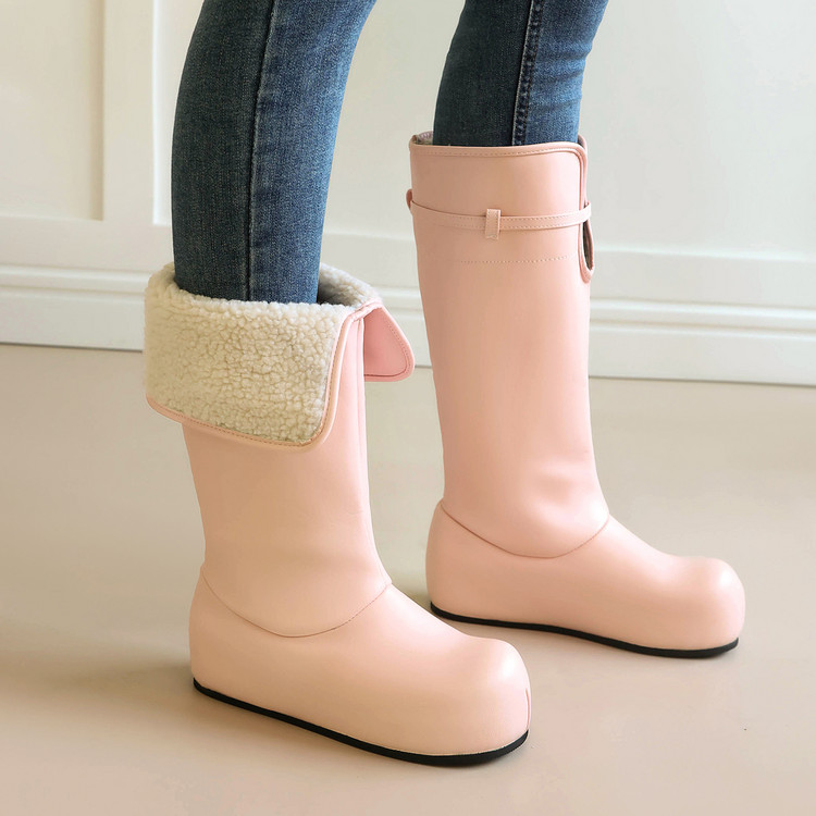 Women's High Top Winter Shoes with Faux Fur Lining and Buckle Detail - Image 2