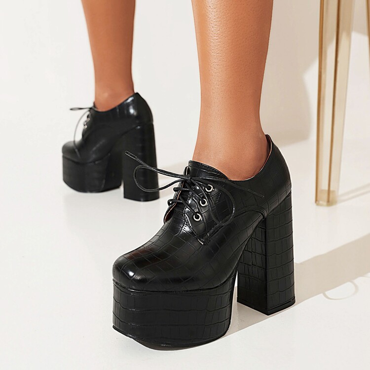 Women's Platform Lace-Up High Heel Shoes - Image 2