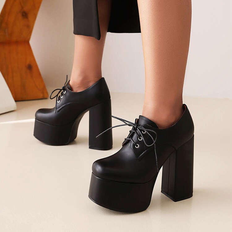 Women's Platform Lace-Up High Heel Shoes - Image 4