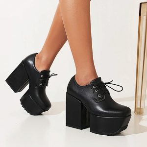 Women's Platform Lace-Up Square Toe High Heel Shoes - Style a.html