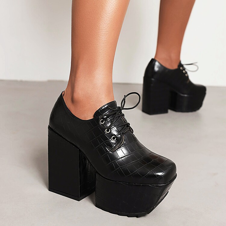 Women's Platform Lace-Up Square Toe High Heel Shoes - Style a.html - Image 3