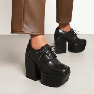 Women's Platform Lace-Up Square Toe High Heel Shoes - Style k.html