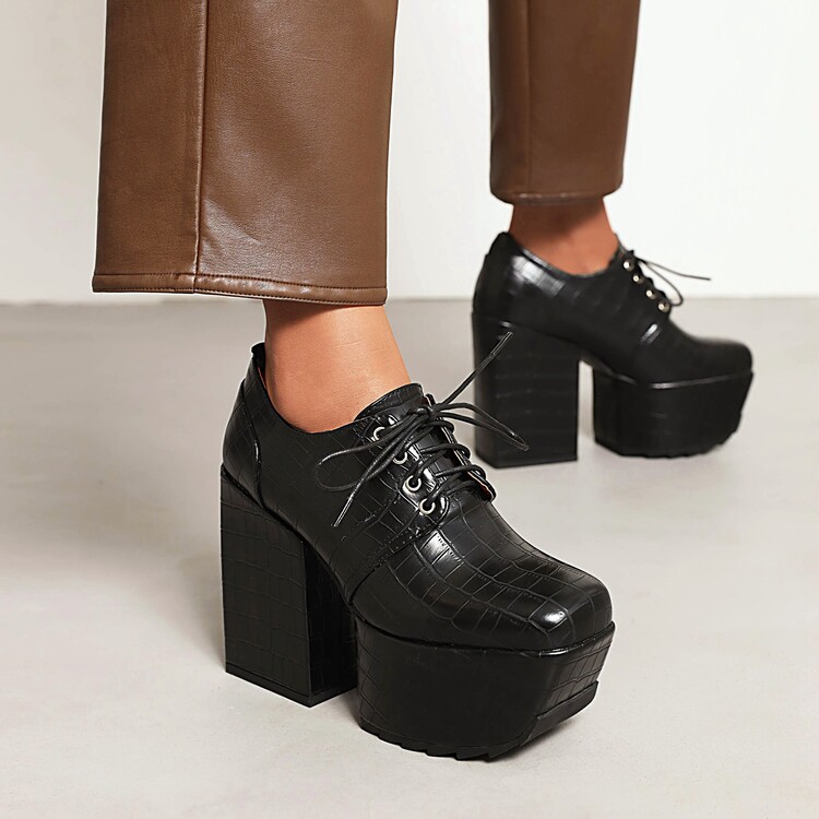 Women's Platform Lace-Up Square Toe High Heel Shoes - Style k.html
