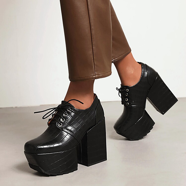 Women's Platform Lace-Up Square Toe High Heel Shoes - Style k.html - Image 2
