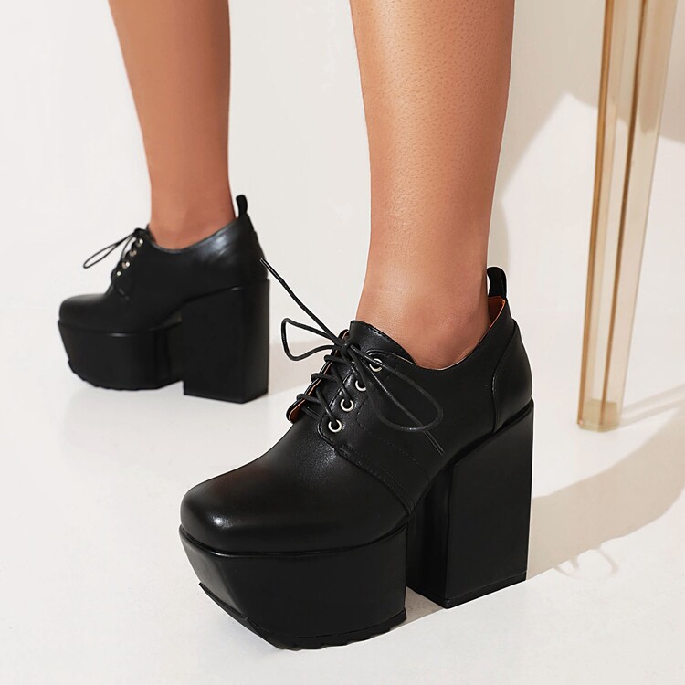 Women's Platform Lace-Up Square Toe High Heel Shoes - Style k.html - Image 3