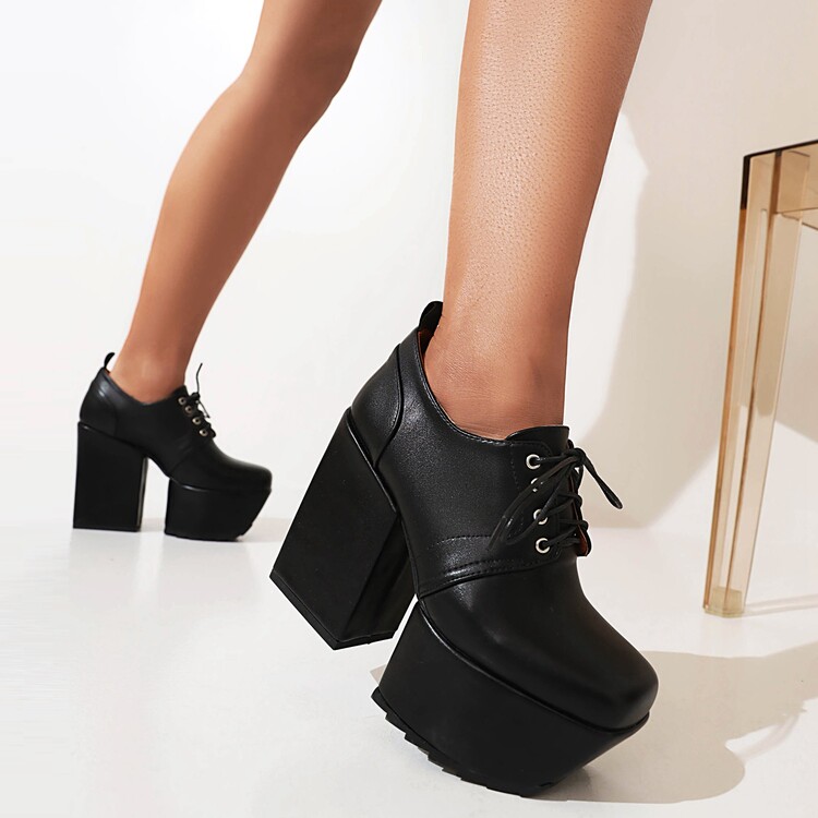 Women's Platform Lace-Up Square Toe High Heel Shoes - Style k.html - Image 5