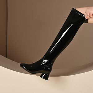 Women's Pointed Toe Mid Heel Long Boots with Side Zipper