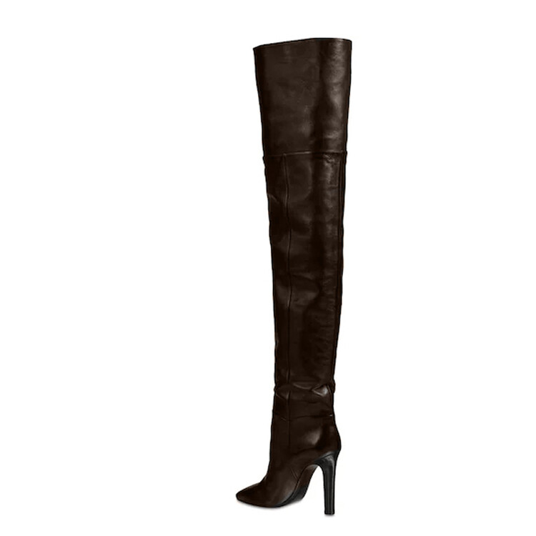 Women's Pointed Toe Stiletto Heel Long Fashion Boots with Metal Rivet Detail - Image 3