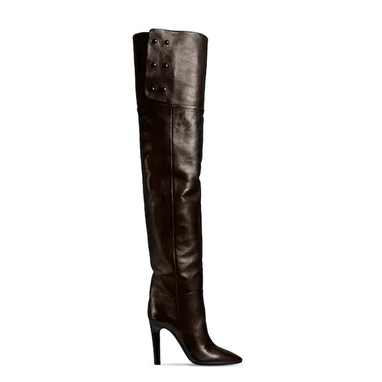 Women's Pointed Toe Stiletto Heel Long Fashion Boots with Metal Rivet Detail - Image 4