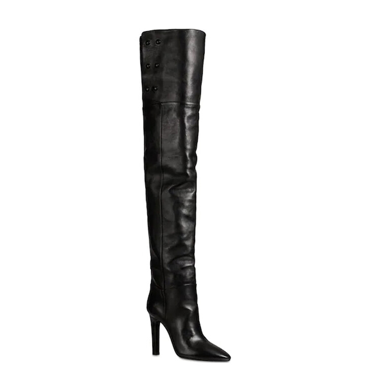 Women's Pointed Toe Stiletto Heel Long Fashion Boots with Metal Rivet Detail - Image 5