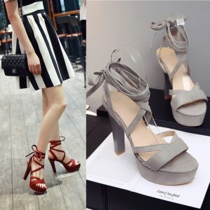 Women's Roman Sandals Low Top Sweet Style Cross Strap Mid Chunky Heel Open Toe Gray Red Black